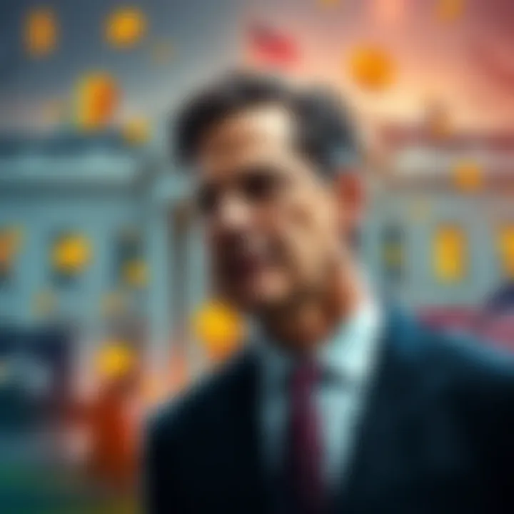 David Sacks leaving the White House, with a backdrop of cryptocurrency symbols and legislation documents