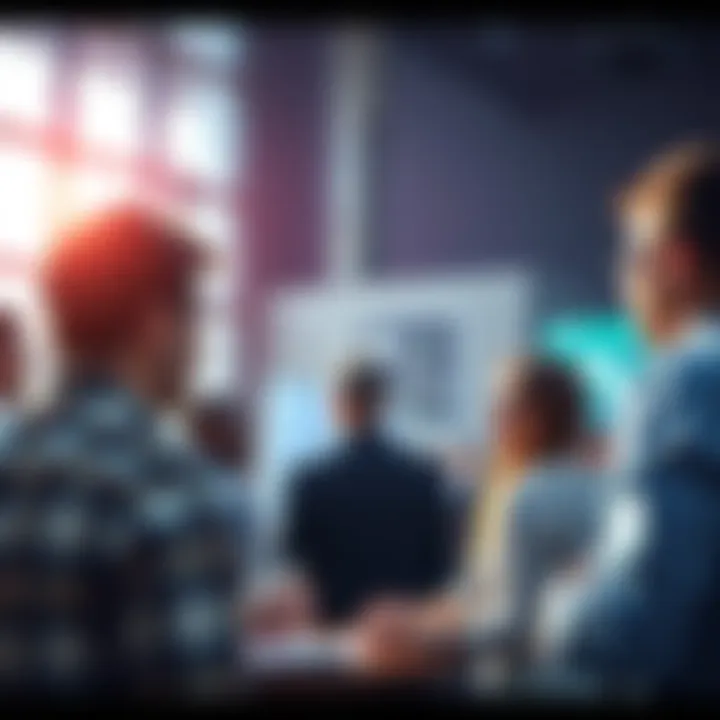 Discussion on investment strategies with people engaging in conversation.