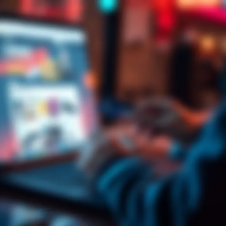 Person using a debit card for online bidding A person holding a debit card while looking at a laptop screen with a bidding website open