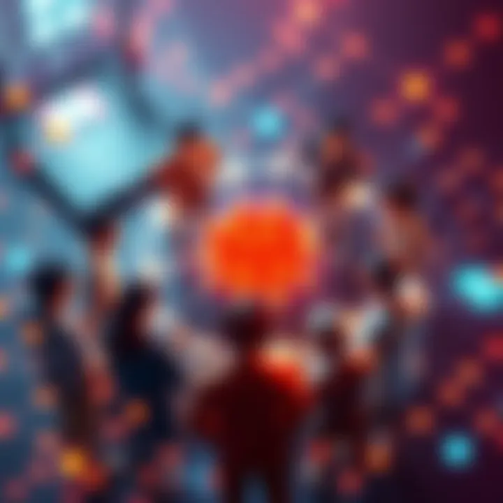 A diverse group of people collaborating around a digital network, symbolizing decentralization in modern systems.