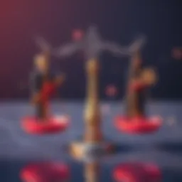 A graphic showing a balance scale with validators on one side and community members on the other side, emphasizing the need for equal voting power in blockchain governance.