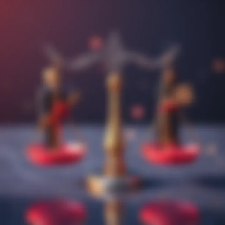 A graphic showing a balance scale with validators on one side and community members on the other side, emphasizing the need for equal voting power in blockchain governance.