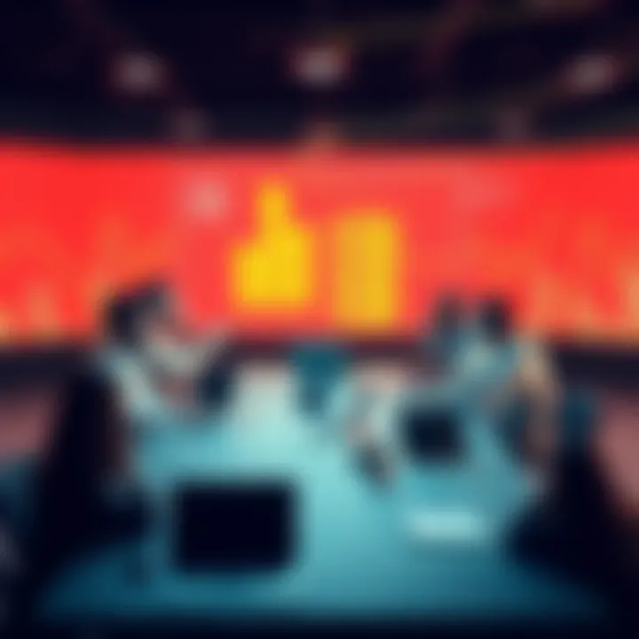 A diverse group of people engaged in a discussion about decentralized trust systems at a conference table, featuring laptops and digital devices.