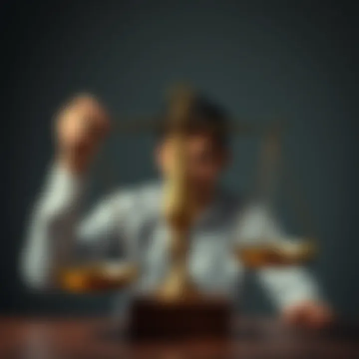 A person weighing options with a scale, looking thoughtful and analyzing choices