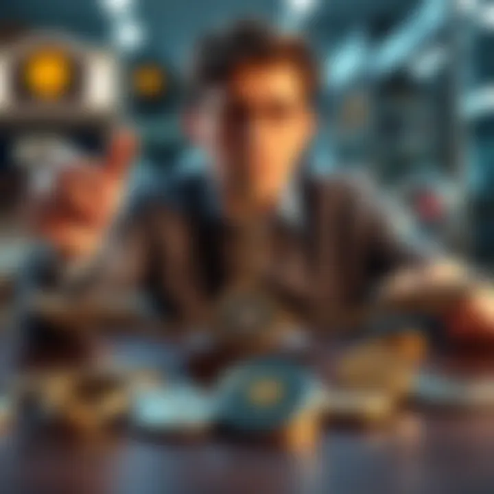 A person weighs the options of buying state and city badges or more parcels, with parcels and badges shown side by side on a table.