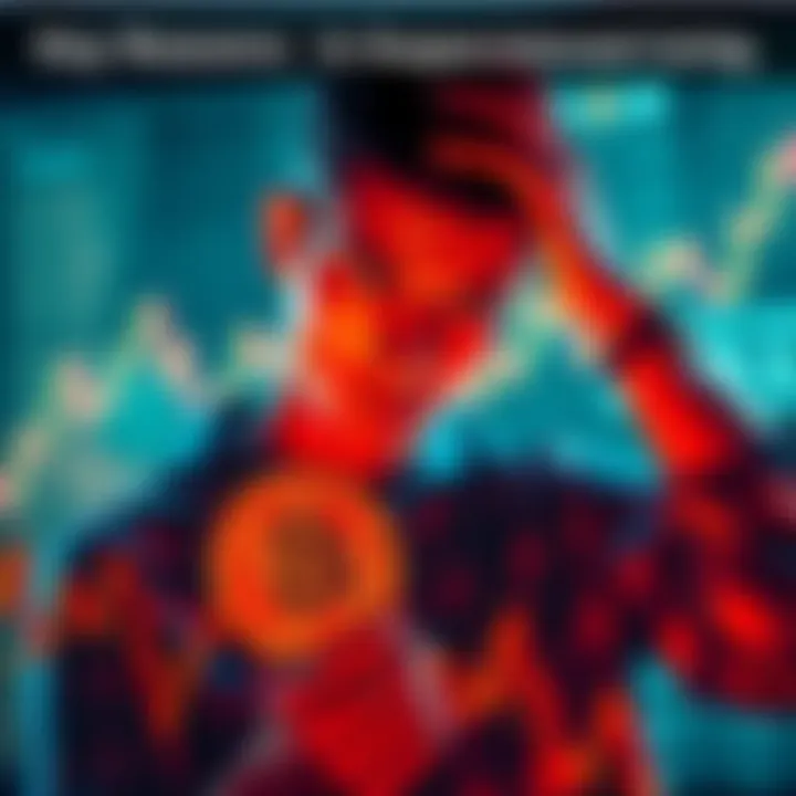 A visual representation of a person looking at a Bitcoin chart with a concerned expression while holding their head.