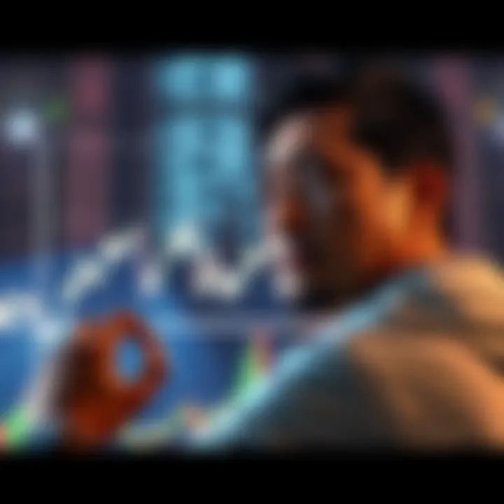 Graph showing SHIB's market cap decline over time with a worried holder looking on