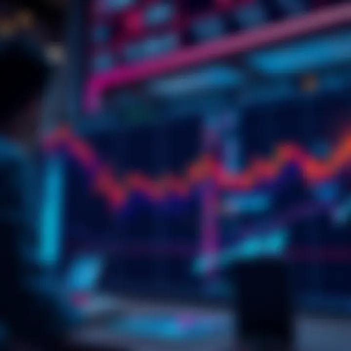 Graphs showing downward trends in the stock market with worried investors in the background.