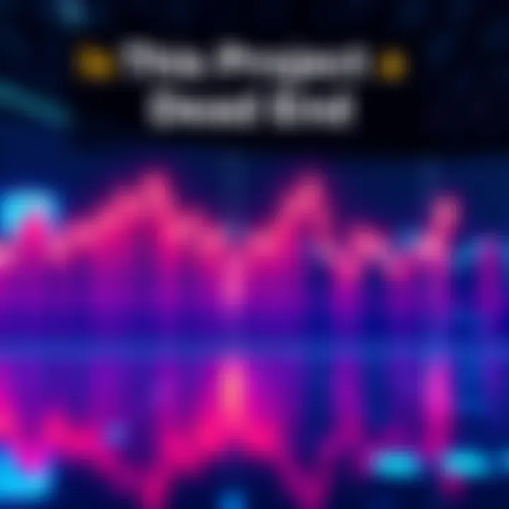 A descending line graph depicting a project's market performance hitting new lows, with worried investors in the background discussing the future.