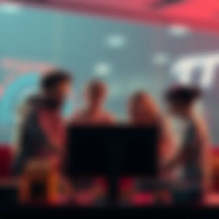 A graphic showing six friends gathered around a computer, looking concerned about the future of Pi mining, reflecting a decline in numbers from a once larger group.