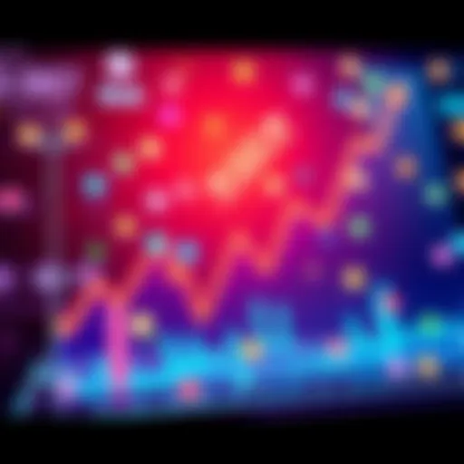 A graph showing fluctuating trends in DeFi investments with icons of cryptocurrencies around it