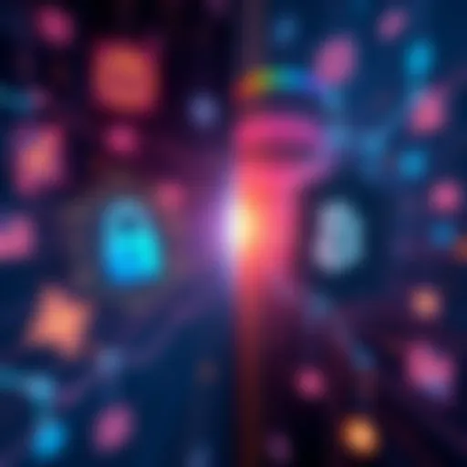 Illustration showing the contrast between decentralized finance and centralized finance, featuring symbols of security and trust in both systems.