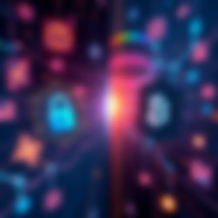 Illustration showing the contrast between decentralized finance and centralized finance, featuring symbols of security and trust in both systems.