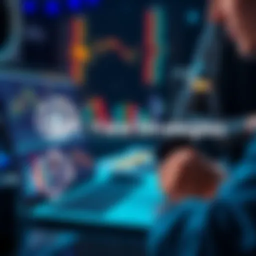 A person analyzing data on a laptop with financial charts and graphs related to decentralized finance yields above 4%, emphasizing security and decentralized platforms.