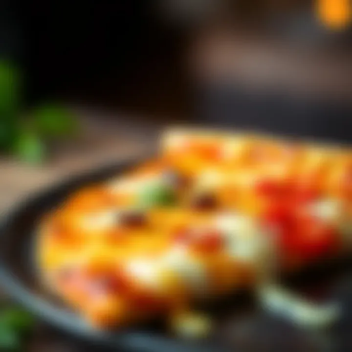Delicious pizza slice A close-up of a delicious pizza slice topped with fresh ingredients and melted cheese