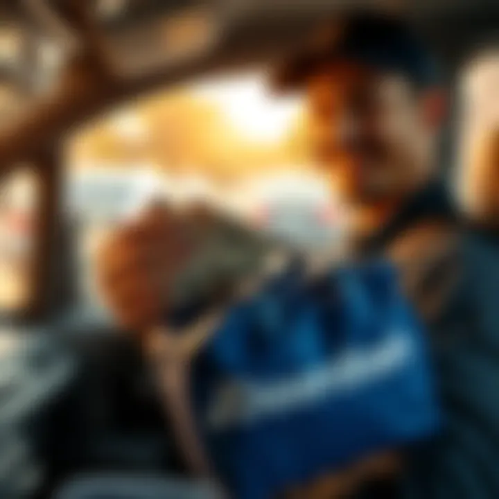 Delivery driver with DoorDash bag and cash tips Delivery driver holding a DoorDash bag while counting cash tips
