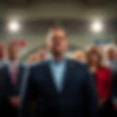John Fetterman standing alone at a campaign event, with Democratic leaders looking uncomfortable in the background.