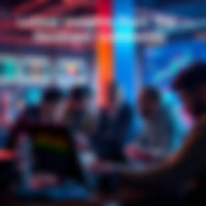 A group of developers collaborating over laptops, discussing new projects and trends in technology