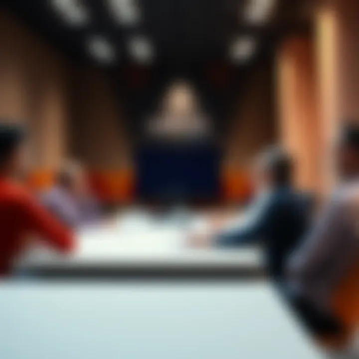 Developer Experience Meeting A group of people discussing open-source strategies at a table in a conference room