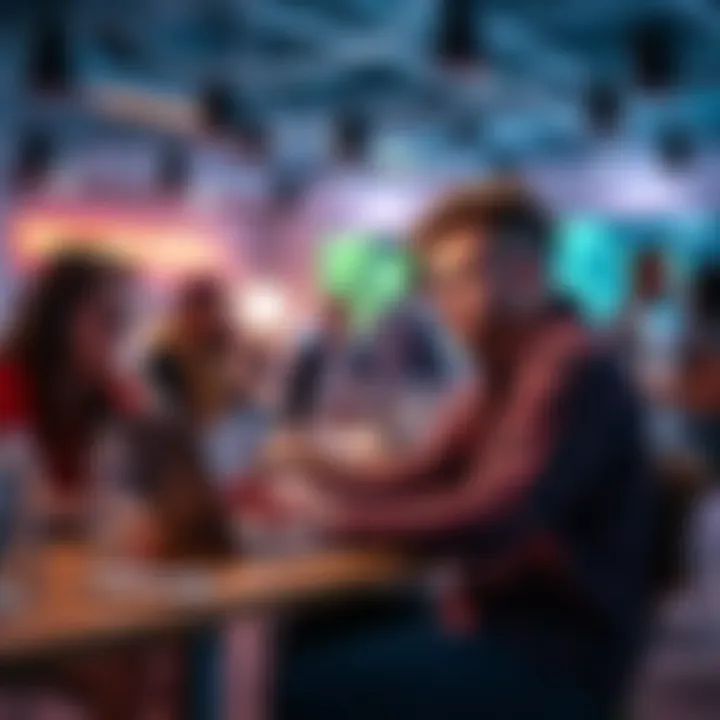 A skilled developer working on a laptop during a hackathon event, surrounded by team members collaborating and brainstorming ideas.