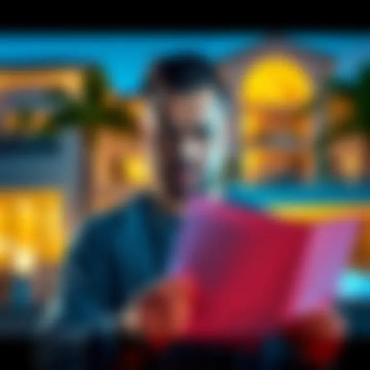 A developer looks stressed while holding paperwork in front of Kanye West's Malibu property, showing signs of financial trouble.