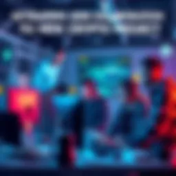 A group of developers gathered around a computer, sharing ideas and coding for a new cryptocurrency project