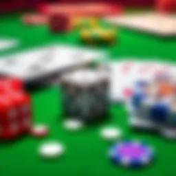 A close-up of dice and playing cards on a green table, representing the concepts of gambling and luck.