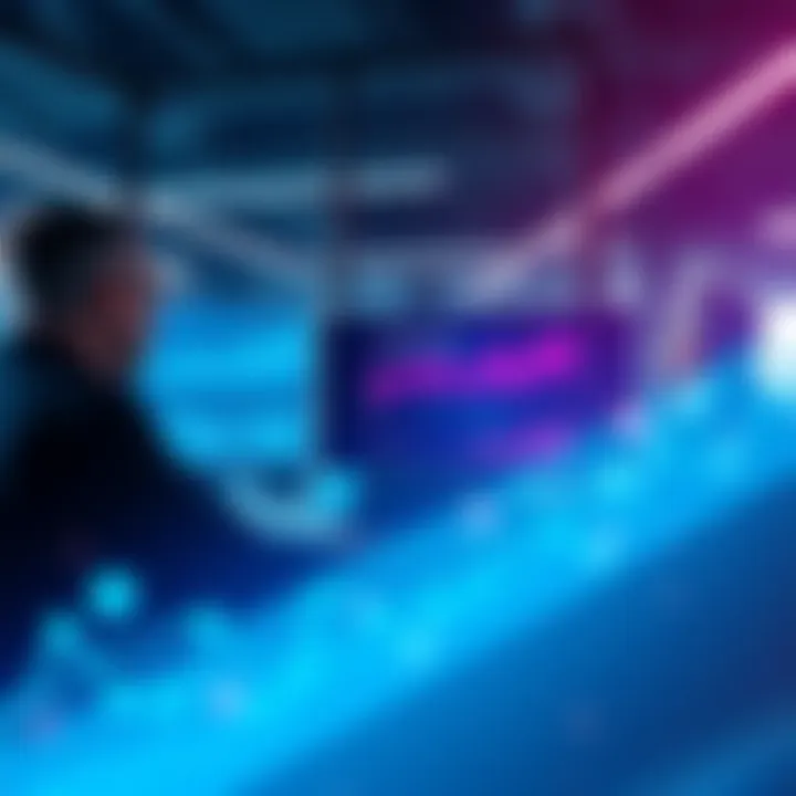 A group of business people discussing digital assets in a modern office setting, showcasing graphs and charts on a screen.