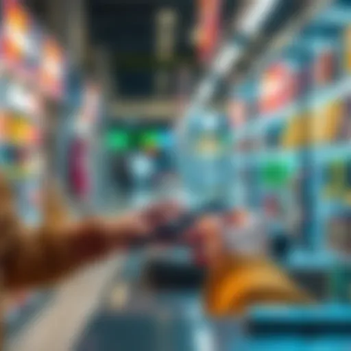 A person making a contactless payment with a smartphone at a store checkout