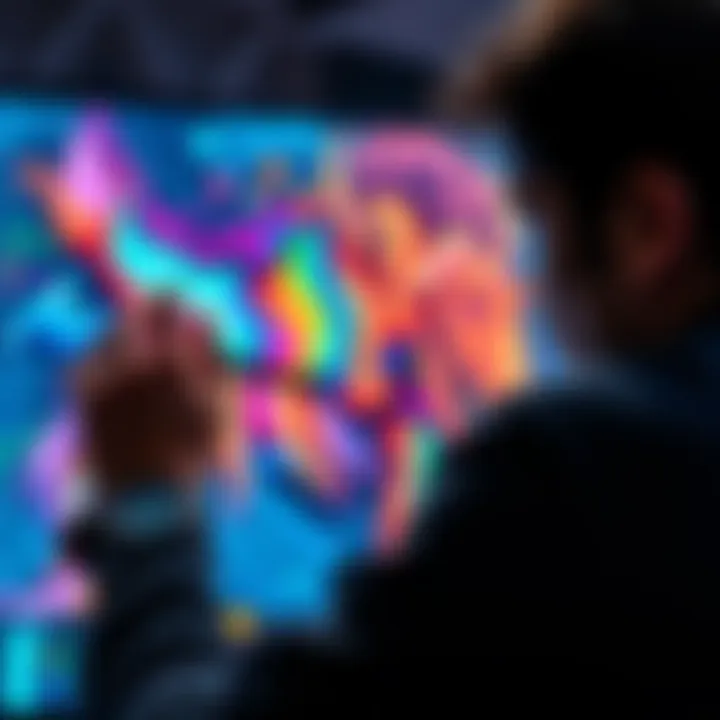 An artist adjusting settings on digital artwork to improve clarity and reduce blurriness