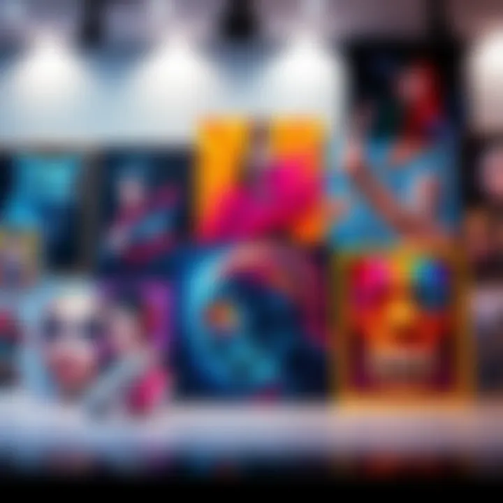 A colorful display of various digital artworks symbolizing the NFT trend, featuring vibrant designs and styles, with an emphasis on creativity and innovation in the art market.