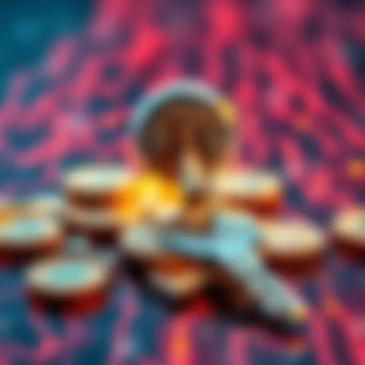 A graphic representation of digital currency with keys, symbolizing ownership and security issues in finance.