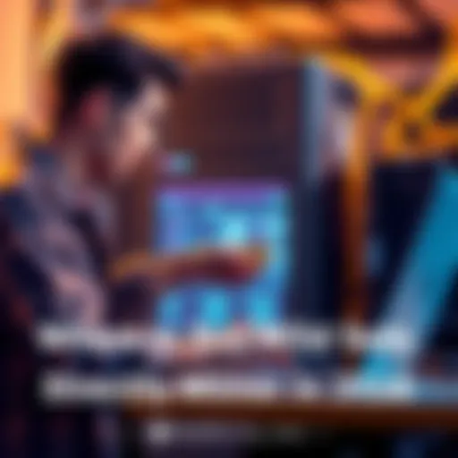 A person buying cryptocurrency directly from a miner, showcasing a laptop and mining equipment in the background.