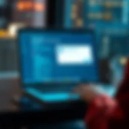 A person using a laptop with pop-up alerts being closed on the screen