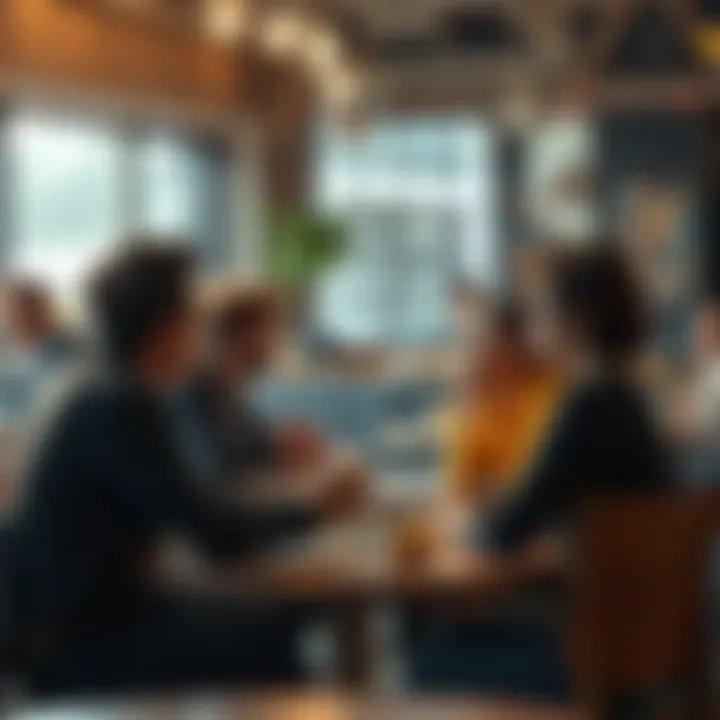 A group of people engaging in a thoughtful conversation about beliefs and values in a coffee shop setting.