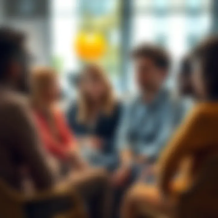 A diverse group of people sitting in a circle, sharing thoughts and opinions about life balance and dissatisfaction, with expressions of curiosity and concern.