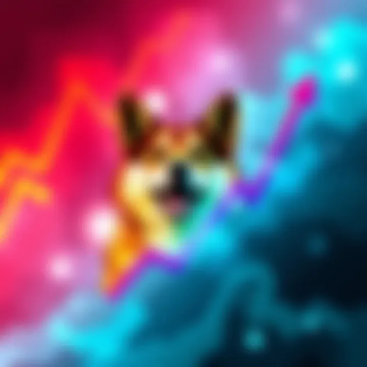 A colorful graphic of a dog with the Doge coin symbol and an upward trend arrow, representing the rise in Doge's value.