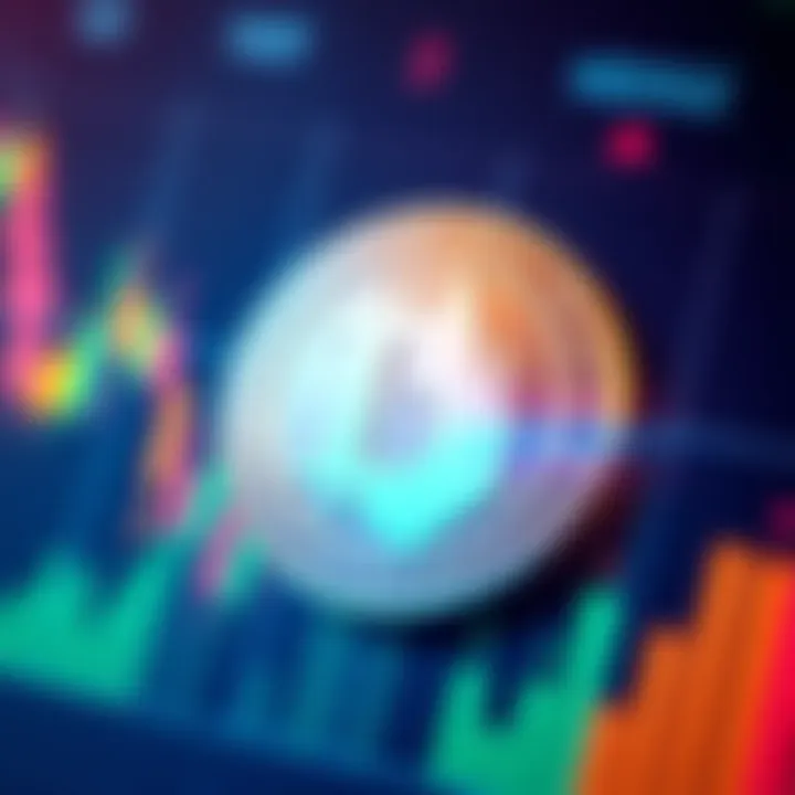 A representation of the DOGE coin symbol alongside a market price chart showing fluctuations, indicating its trading activity and investment potential.