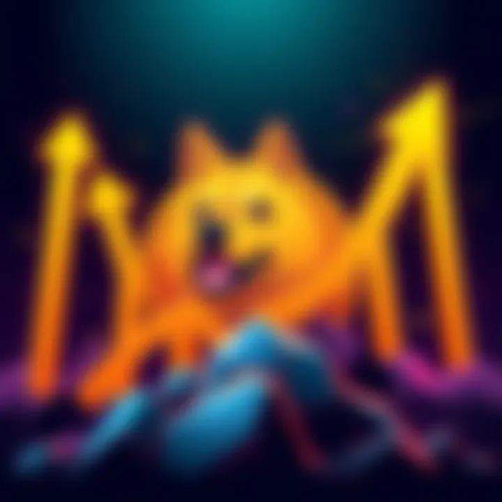 Illustration of a Doge Coin with upward arrows symbolizing its rise towards the $1 goal