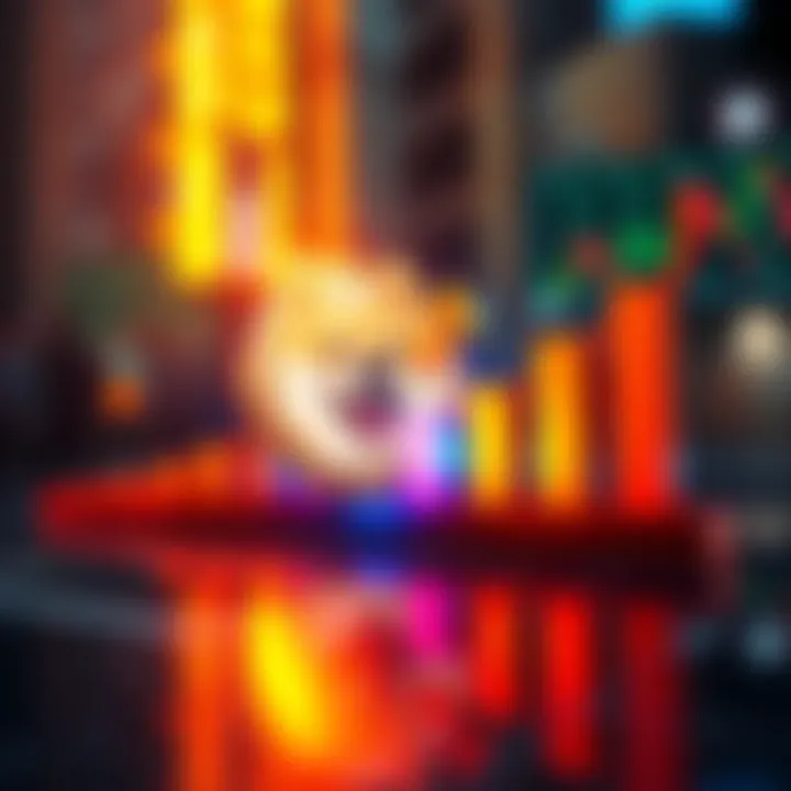 A graphic showing a Doge coin with increasing trading volume bars, symbolizing the surge in interest among investors.