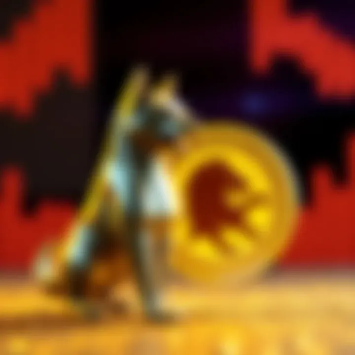 Doge coin symbol stands strong with a Leo coin symbol fading in the background, representing the competition in the crypto market.