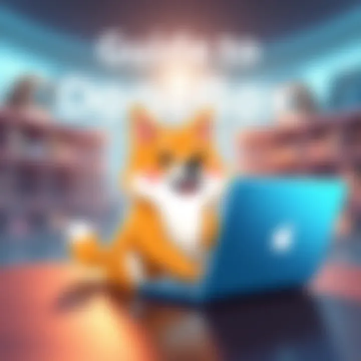 A simple guidebook about DogeBox with a friendly dog character and a laptop