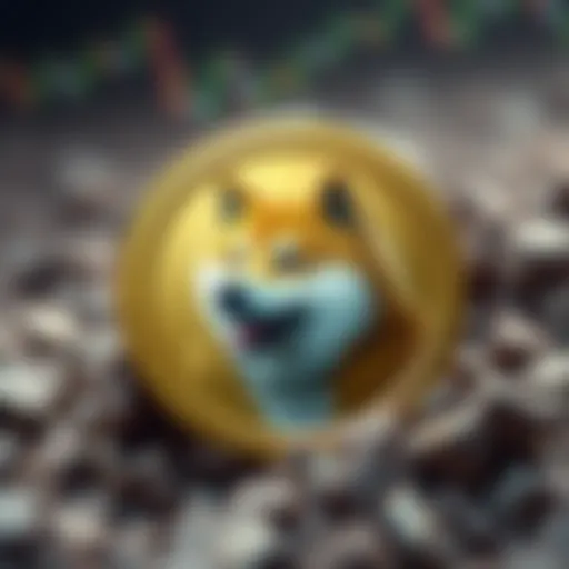 A Dogecoin coin featuring Shiba Inu dog design, visually representing its journey toward the $1 mark with a hopeful symbol