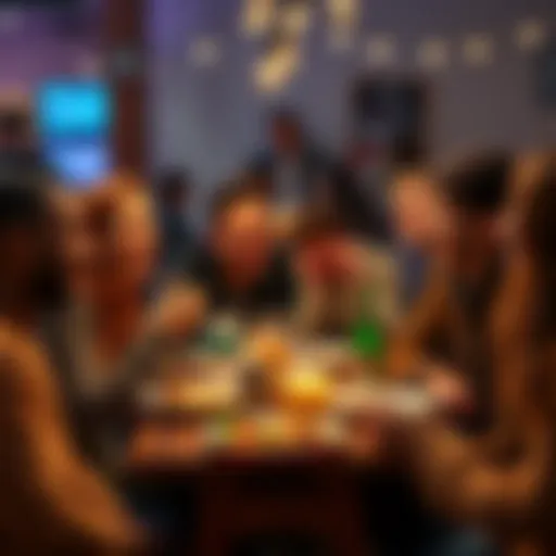 Members of the Dogecoin community enjoying lunch together, laughing and sharing stories in a casual setting.