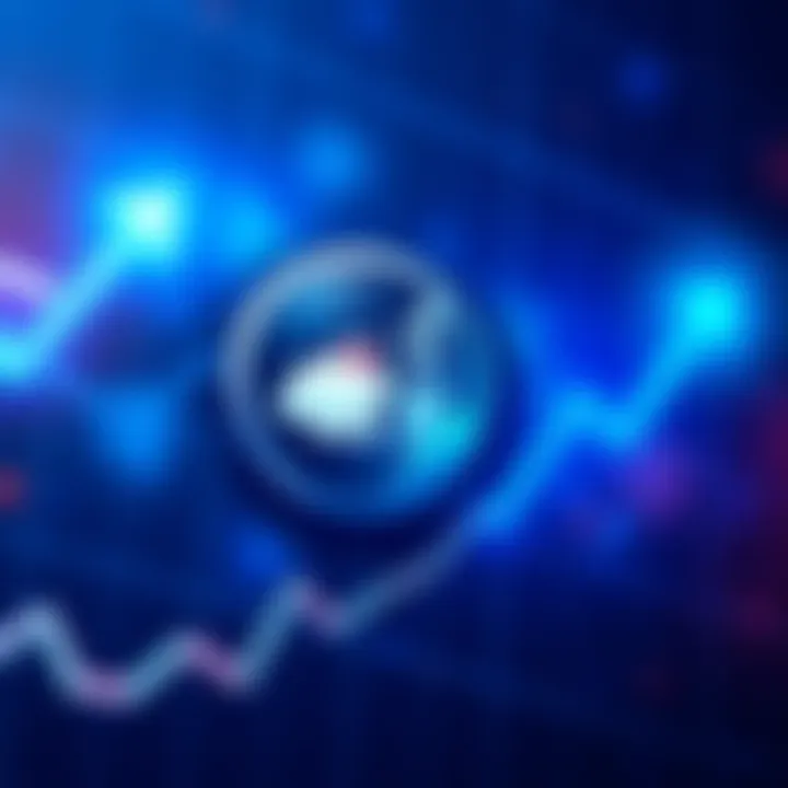 Dogecoin logo surrounded by a graph showing upward trends, symbolizing growth and excitement in the crypto community.