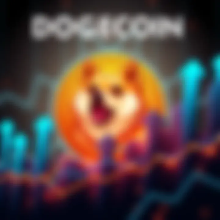 A graphic showing the potential growth of Dogecoin with upward trend arrows and a Dogecoin logo in the background.