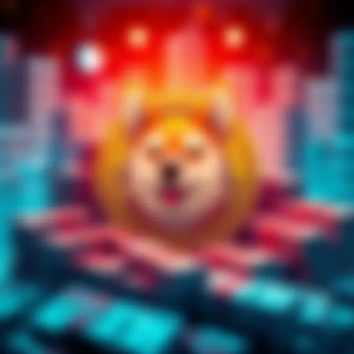 Illustration of Dogecoin logo surrounded by stacks of money representing investment from holders