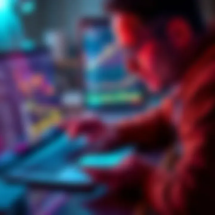 A person analyzing Dogecoin charts on a laptop while looking at a smartphone with investment apps open