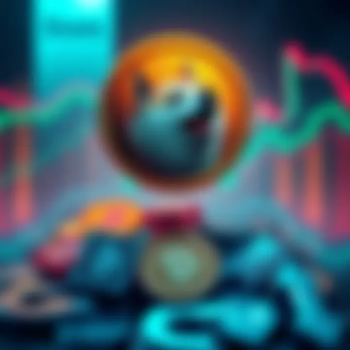 A graphic showing Dogecoin symbol prominently above other cryptocurrency symbols, representing its rise in value and influence in the market after D.O.G.E exited.