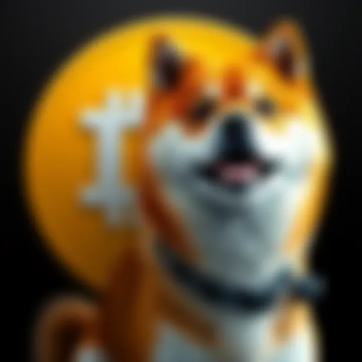 A playful Shiba Inu dog alongside the Dogecoin logo, representing the cryptocurrency's playful and meme-inspired roots.